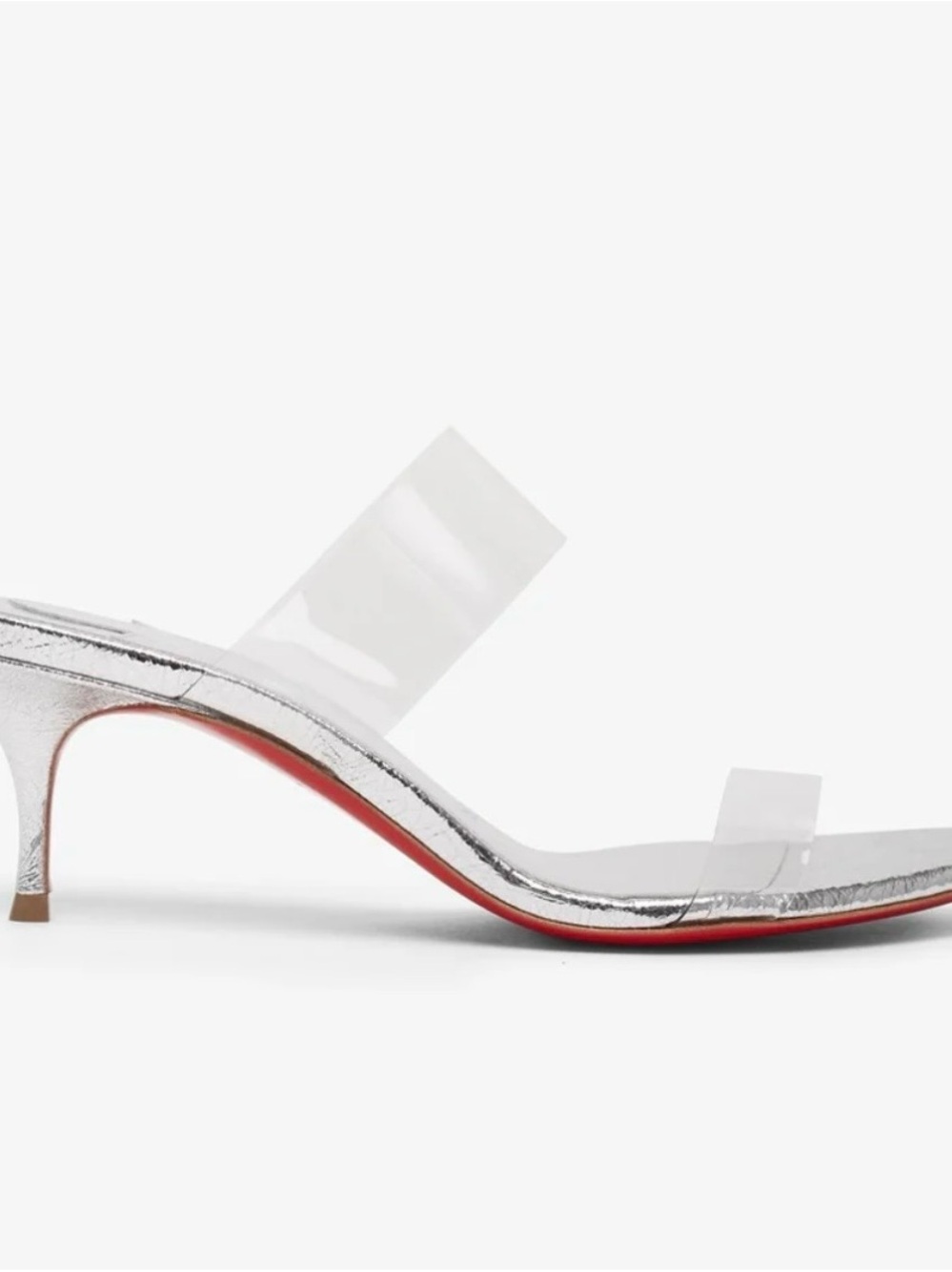 Clear Strap Silver Kitten Heel Sandals - Unknown Brand
